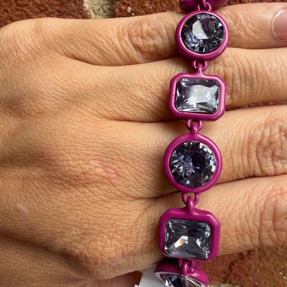 Karl Lagerfeld $58 Women's Geometric Crystal Flex Bracelet Fuchsia OS NWT